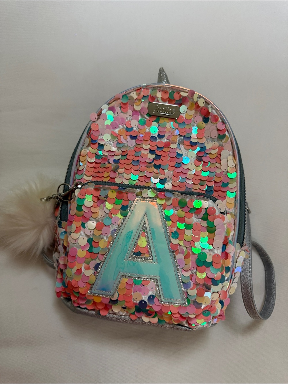 Kids Sparkle Sequin Mini Pink Multi Backpack with Initial A